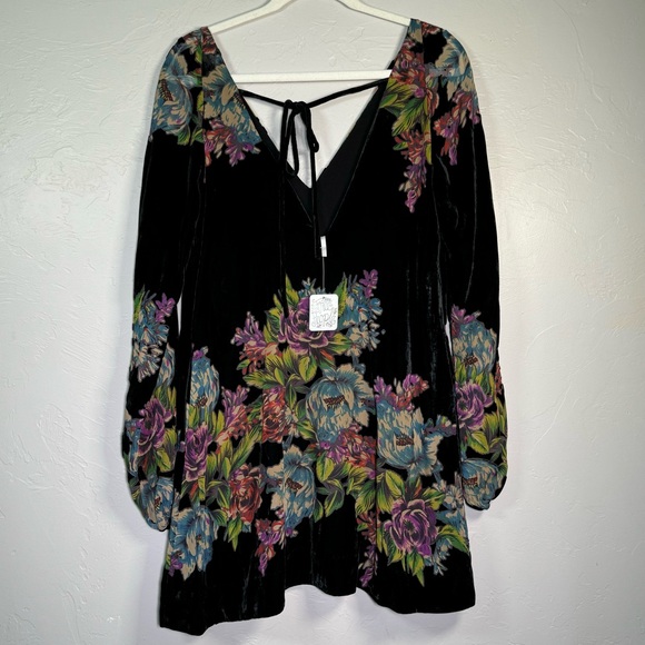 FREE PEOPLE Misha Burnout Navy Floral Velvet Mini Dress - Picture 2 of 4